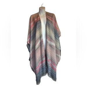CHICOS wrap poncho, textured, grey, rose pink & blue, oversized fit. OSFM EUC